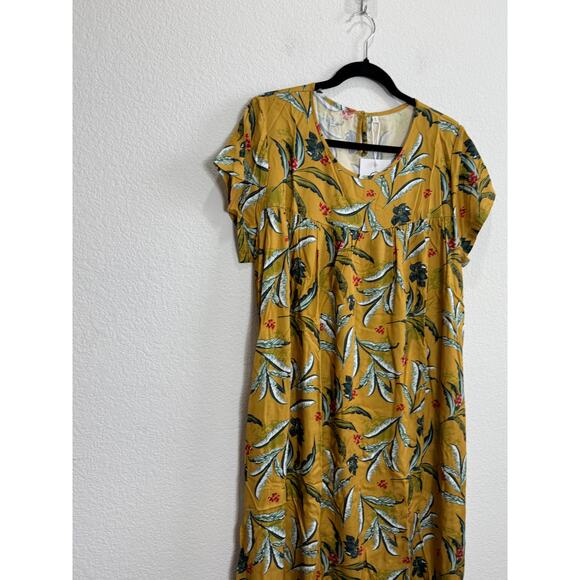 NWT Women's Long Yellow Tropical Flowy Belt Tie Dress Jumper Style Large - Picture 7 of 13